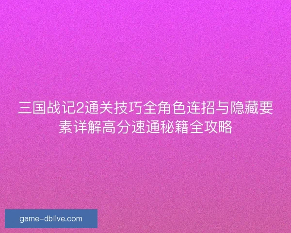 三国战记2通关技巧全角色连招与隐藏要素详解高分速通秘籍全攻略