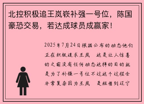 北控积极追王岚嵚补强一号位，陈国豪恐交易，若达成球员成赢家！